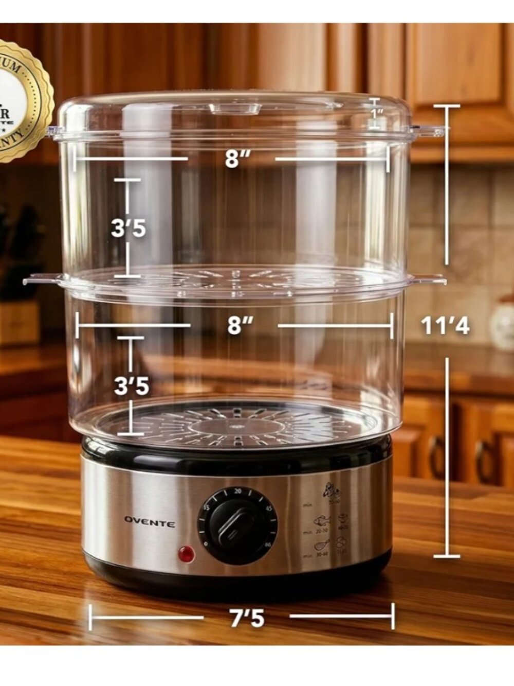 NIB OVENTE 2 Tier Electric Food Steamer for Cooking Vegetables,Stainless Steel - Picture 9 of 12